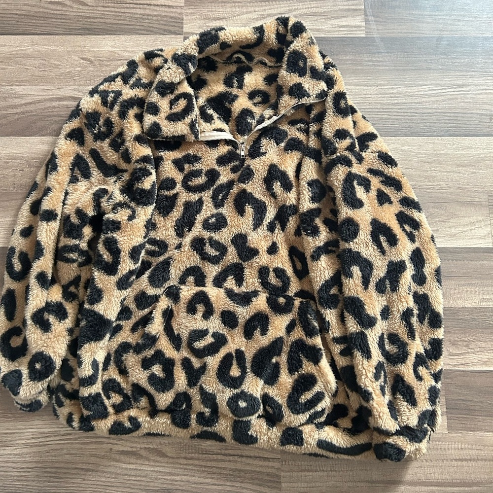 Leopard Print Fleece Pullover